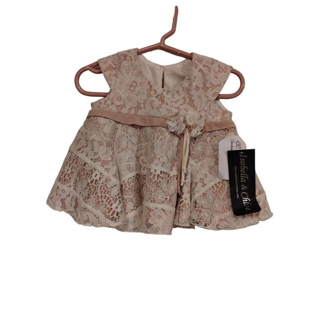 NWT Isobella & Chloe "Blushing Petals" Cream Lace Baby Dress - Size 6M